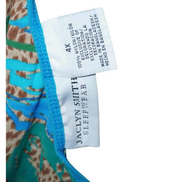 Jaclyn Smith Blue Green Floral Leopard Print Slip Dress - Size 4X - Nightie - Picture 7 of 7